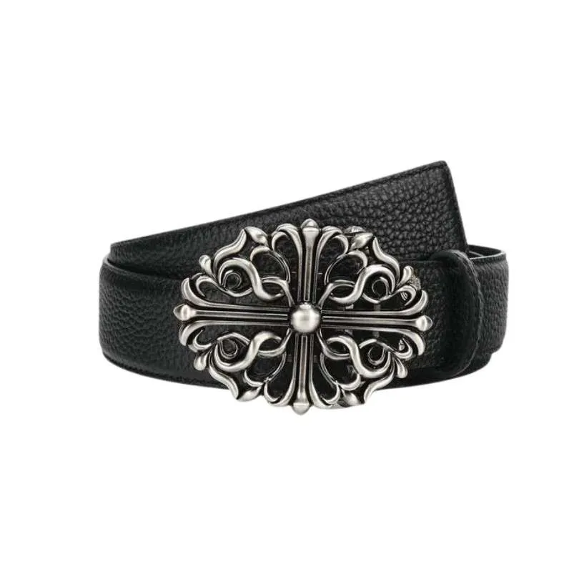 Belt Chrome Hearts Black Leather Silver Buckle CH065